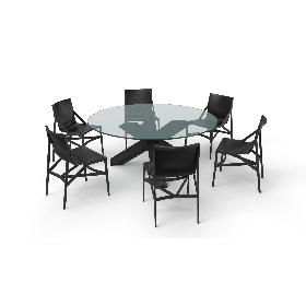 3D Cassina Dining Table Chair Set Black Glass - PBR model